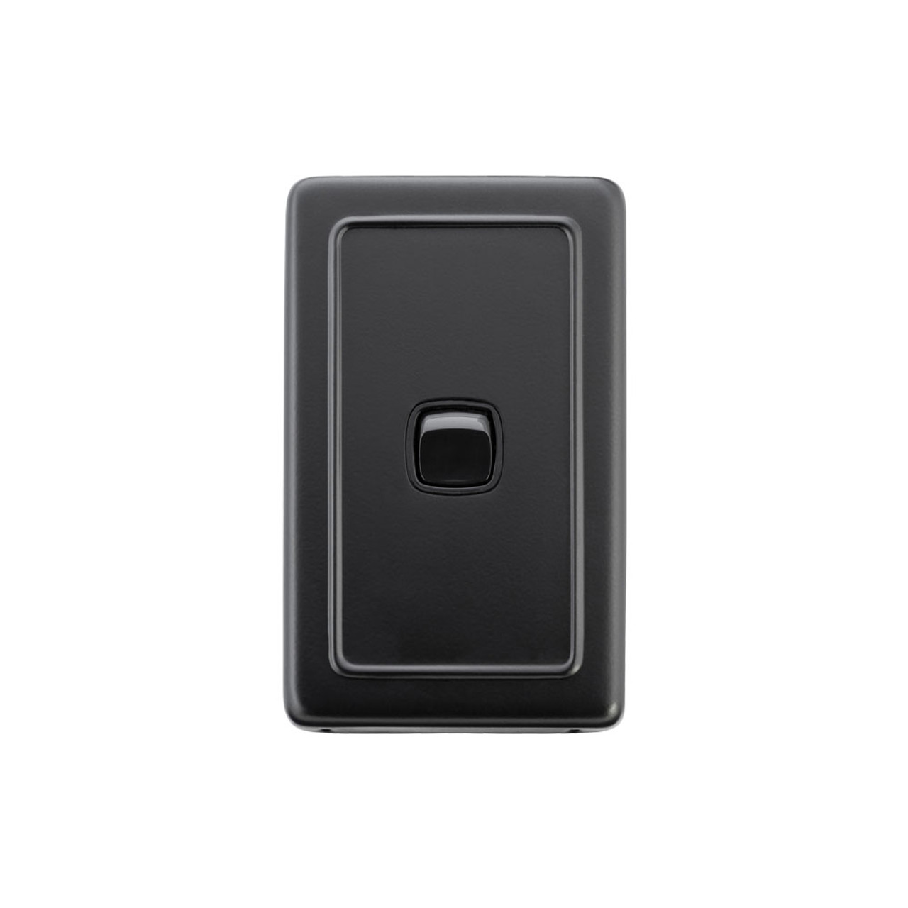 1 Gang Flat Plate Heritage Light Switches - Matt Black with Black Rocker