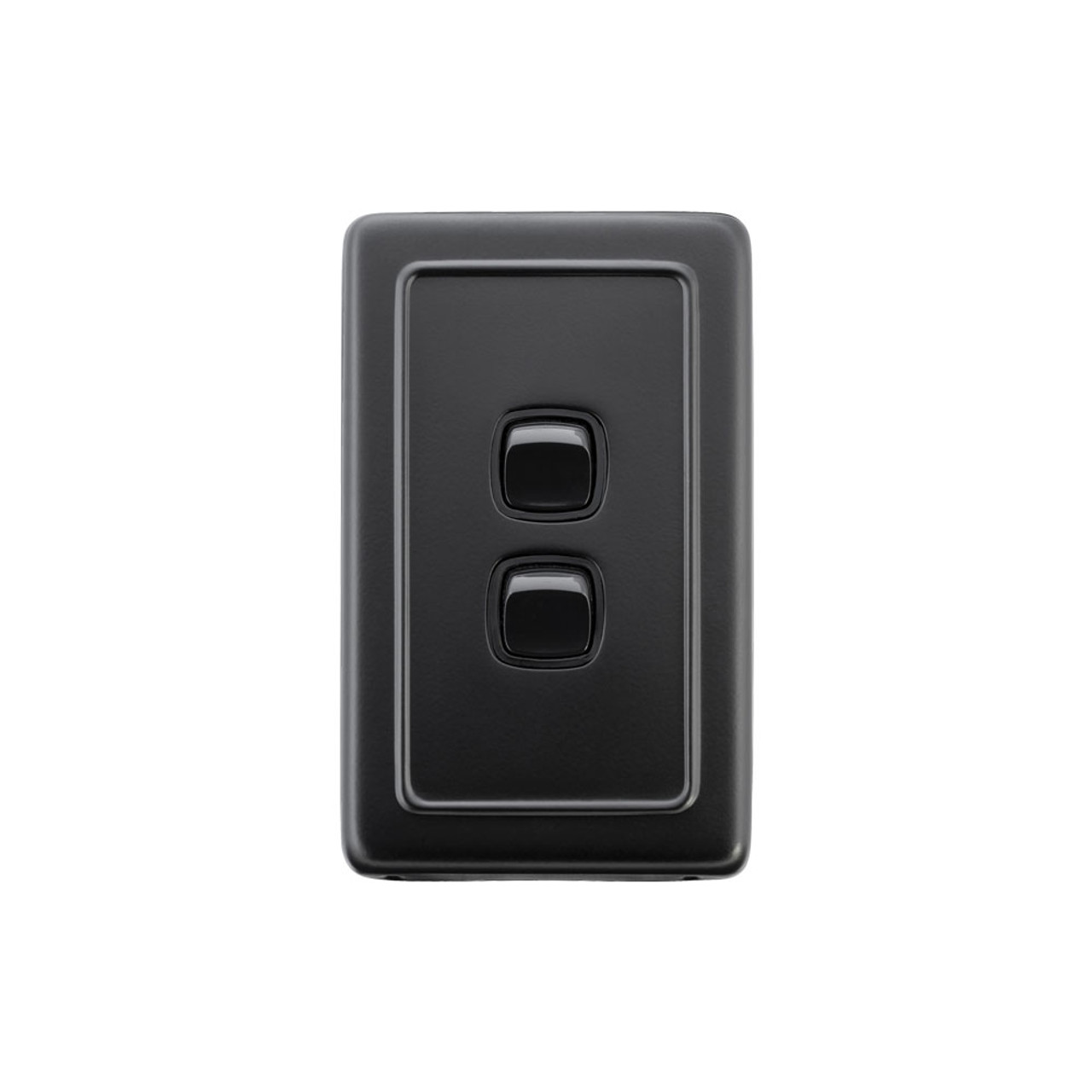 2 Gang Flat Plate Heritage Light Switches - Matte Black with Black Rocker