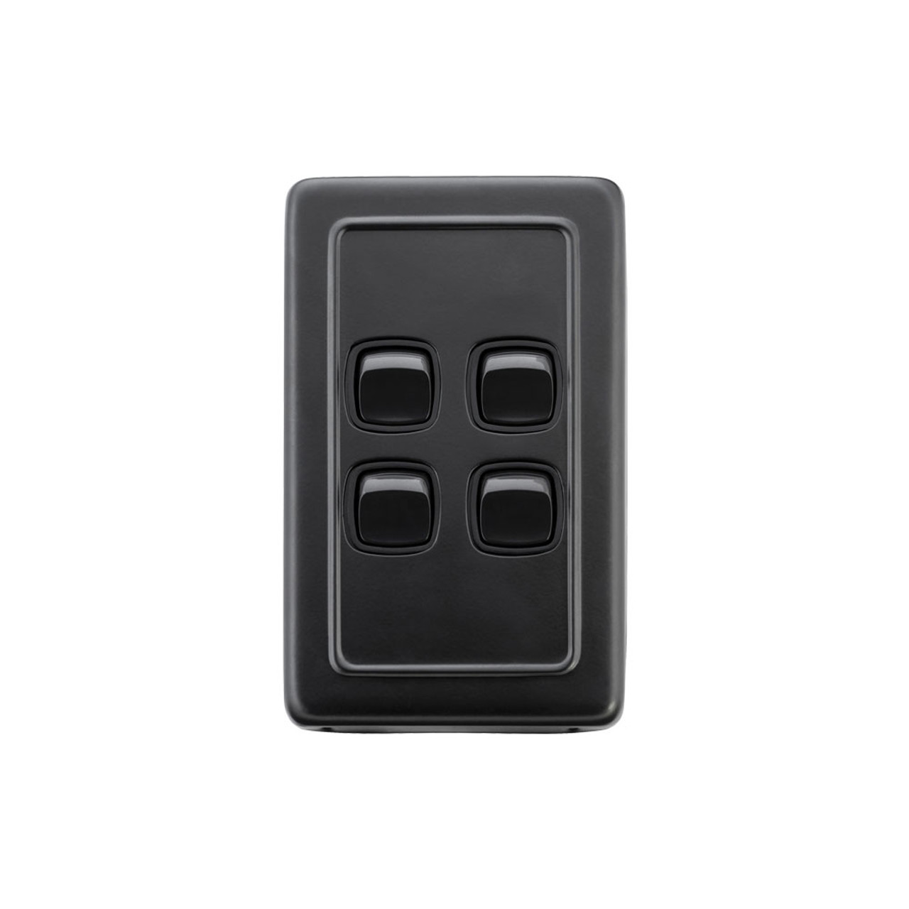 4 Gang Flat Plate Heritage Light Switches Matt Black with Black