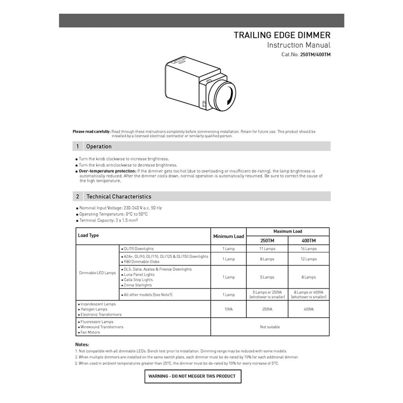 Dimmer Instruction Dimmer Instruction