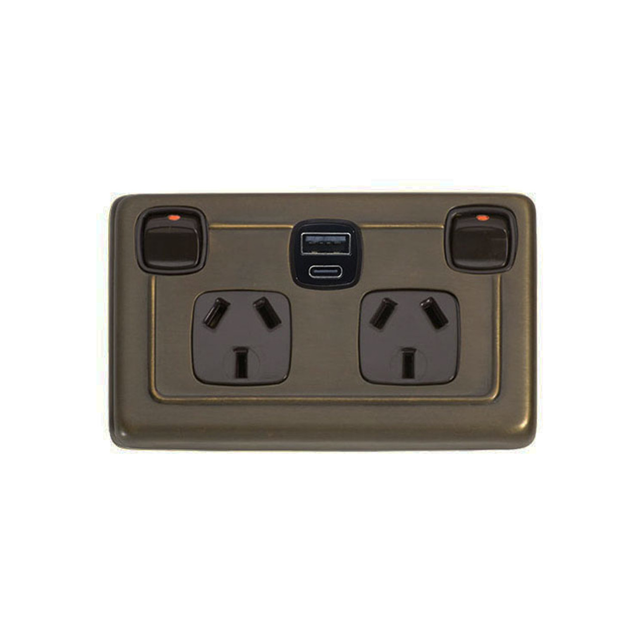 Antique Brass Double GPO with USB Outlet Antique Brass Double GPO with USB Outlet