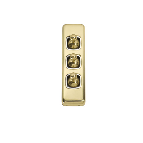 3 Gang Flat Plate  Heritage Architrave Light Switches - Brass Toggle with White Base