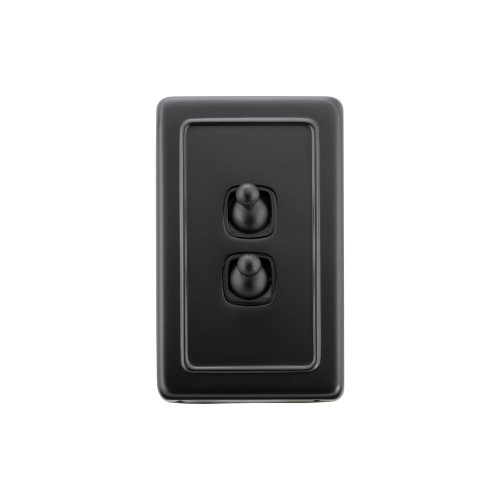 2 Gang Flat Plate Heritage Light Switches - Matte Black Toggle with Black Insert - 5353