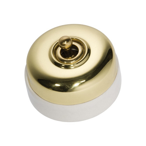 Nostalgic Porcelain Base Switch with Polished Brass Cover 5100