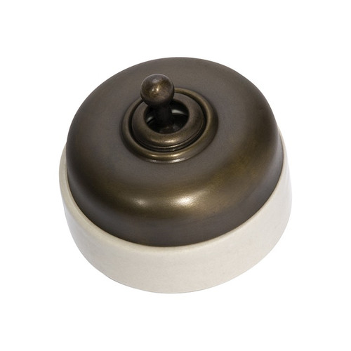 Nostalgic Porcelain Base Switch with Antique Brass Cover 5105