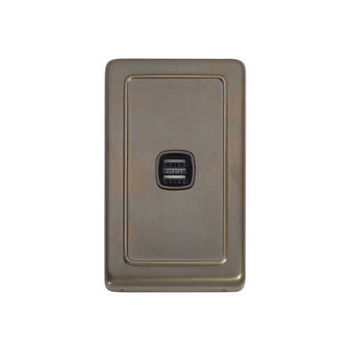 Antique Brass USB Outlet Vertical Aspect