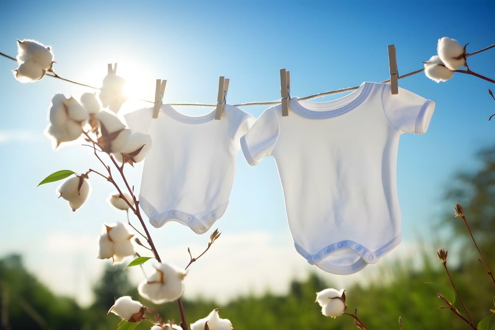 two white t-shirts clipped over a rope in Sunlight