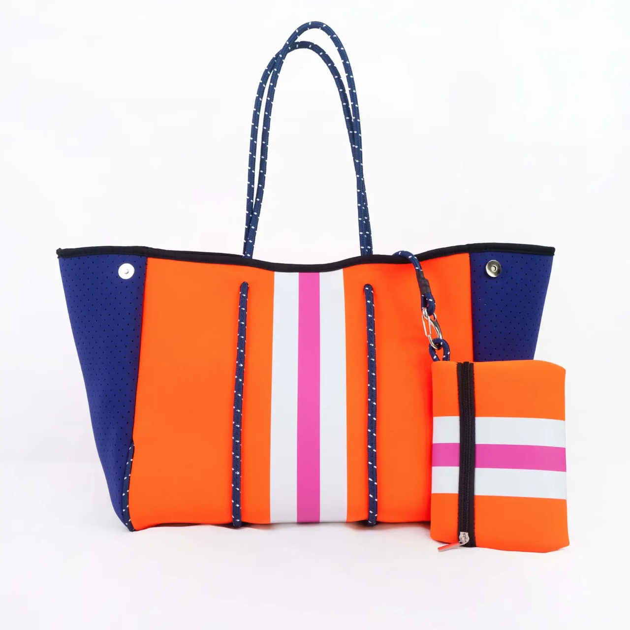 Camo, Pink & Orange Stripe Neoprene Tote Bag