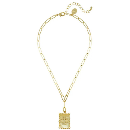 Jerusalem Cross Stamp Necklace, Gold