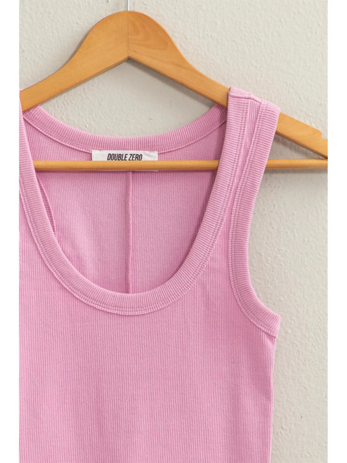 Scoop Neck Ribbed Tank Top, Pink 