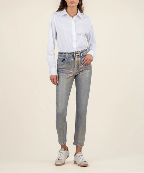 Rachel High Rise Mom Jean, Metallic Gold