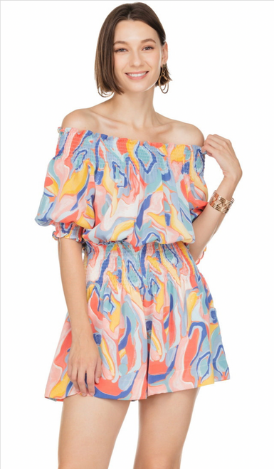 Off the Shoulder Romper, Canyon Swirl