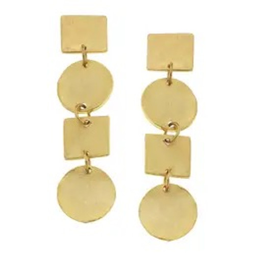 Round and Square Linked Earrings, Gold