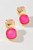 Hammered Metal Square Stone Earring, Pink