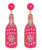 Beaded Heart Liquor Bottle Earrings, Neon Pink 