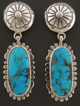 Authentic Navajo Handmade Blue Diamond Turquoise Earrings by Sam Gray included.