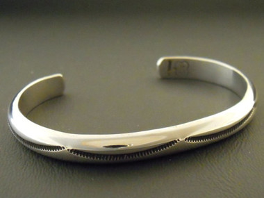 Item #913R- Xlg Wide Navajo Stamped Symbols Repousse Sterling Silver Cuff Bracelet by V&C Hale —Men's and Women's Sterling Silver and Gold Bracelets