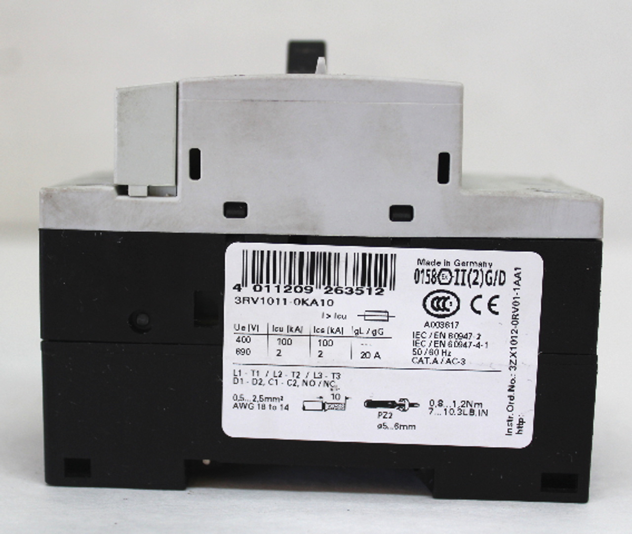 Siemens 3RV1011-0KA10 Manual Motor Controller, 16A