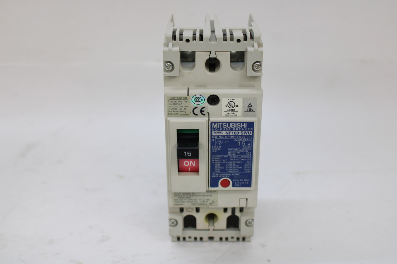Mitsubishi NF100-SWU 15A, No Fuse Circuit Breaker 2 Pole, 220VAC