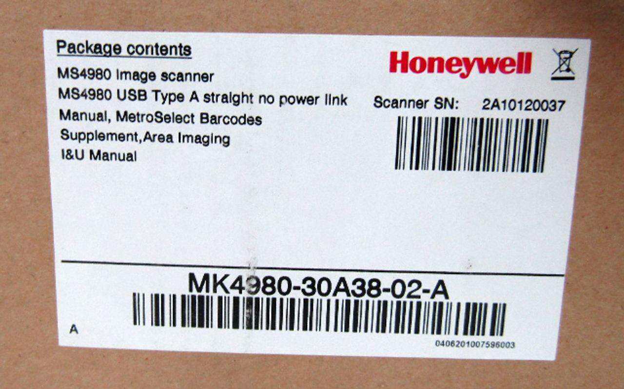 Honeywell MS4980 Area Imaging Barcode Image Scanner w/Cable and Power Adapter