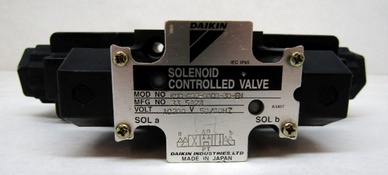 Daikin KSO-G02-66CB-30-EN Solenoid Operated Hydraulic Valve 200Vac Spring Center