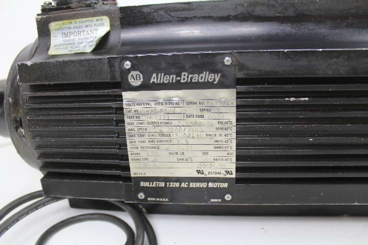 Allen Bradley 1326AB-B520F-21 Servo Motor 3.36Kw 3500 RPM 163333 1326AB-MOD-M50