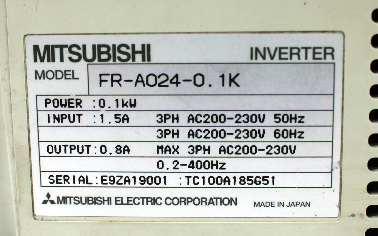 Mitsubishi FR-A024-0.1K Inverter Freqrol-A024, 0.1kW, 3PH, 200