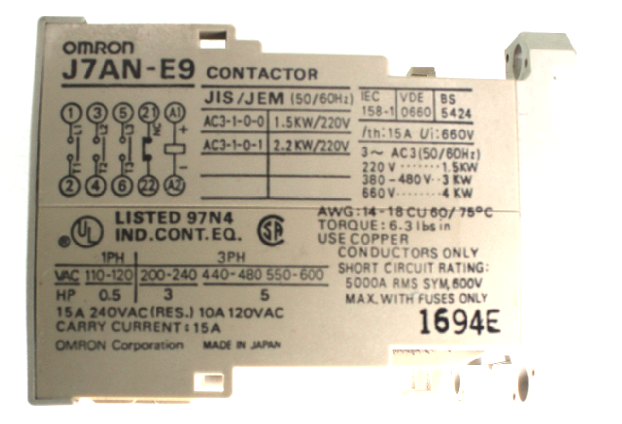 Omron J7AN-E9 Contactor 24VDC