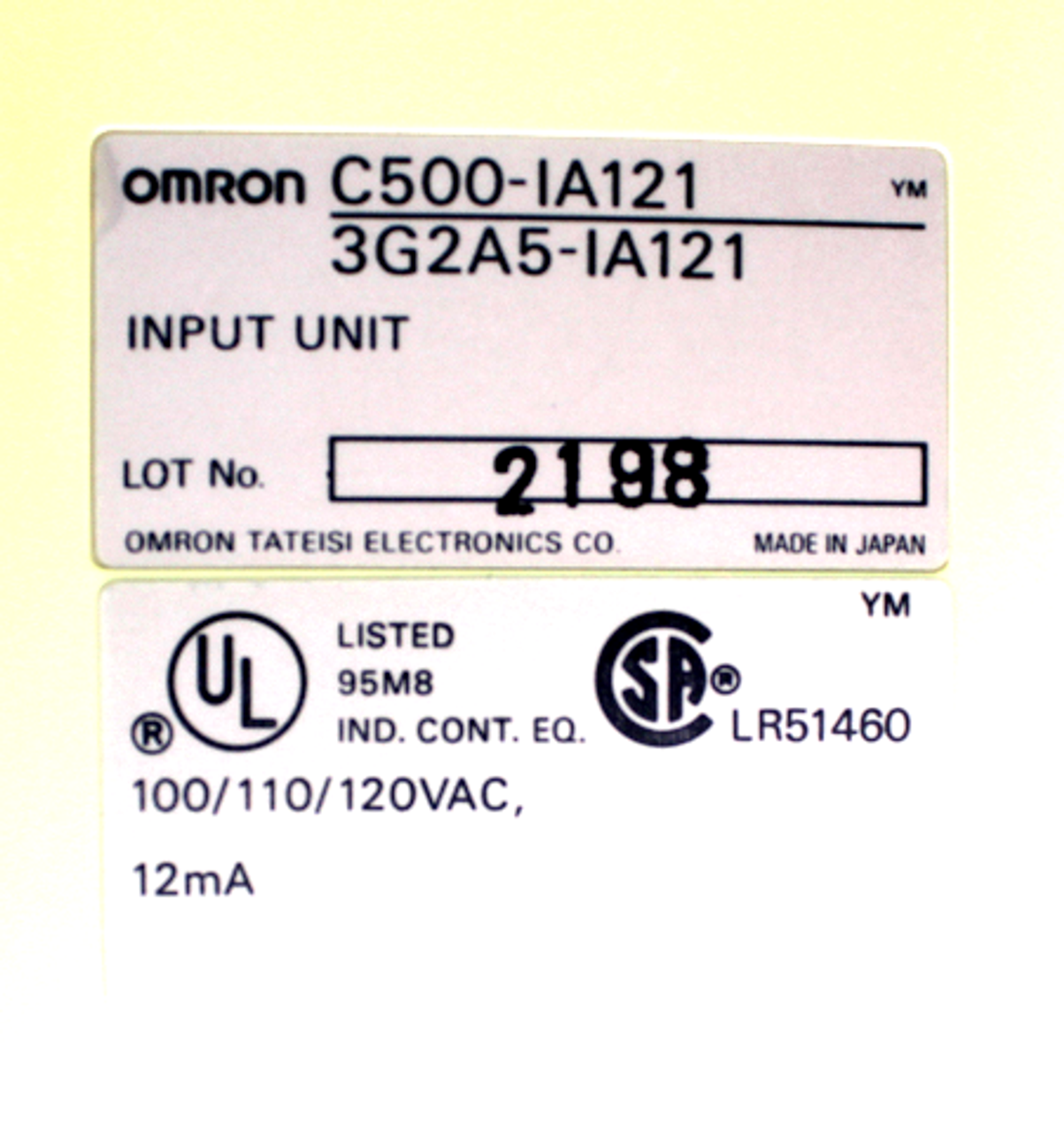 Omron C500-IA121 Input Unit 100/110/120VAC, 12mA