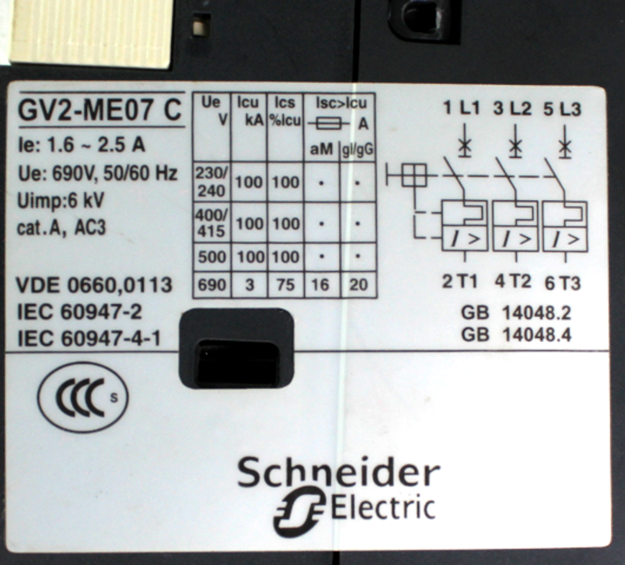 Schneider Electric GV2-ME07 Series C Motor Starter 690V 1.6-2.5A