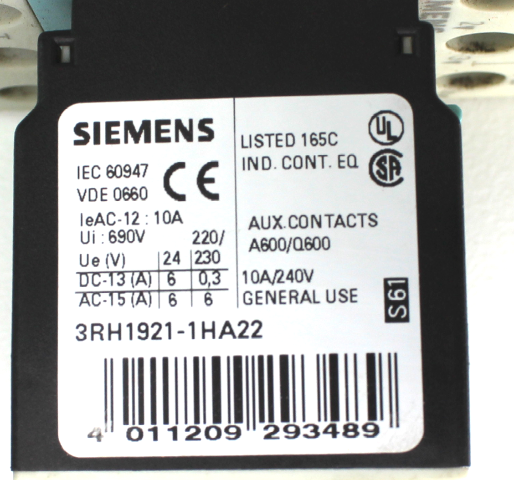 Siemens 3ZX1012-0RT02-1AA1 Contactor, 3 Pole, 35A, 600VAC, 24VDC w ...