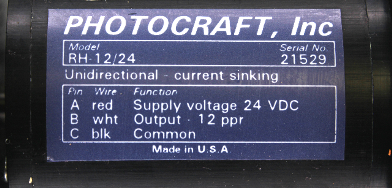 Photocraft RH-12/24 Incremental Encoder, 24V DC, 12 PPR