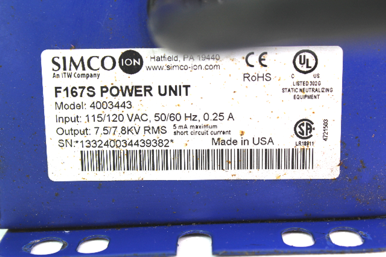 Simco Ion 4003443 Power Supply for Static Control Devices, 115/120VAC, 50/60Hz