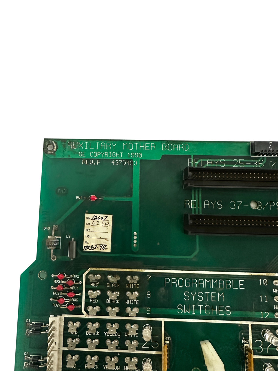 General Electric 437D493 Auxiliary Mother Board Electric Motor Control PCB with Relay Terminals and System Switches
