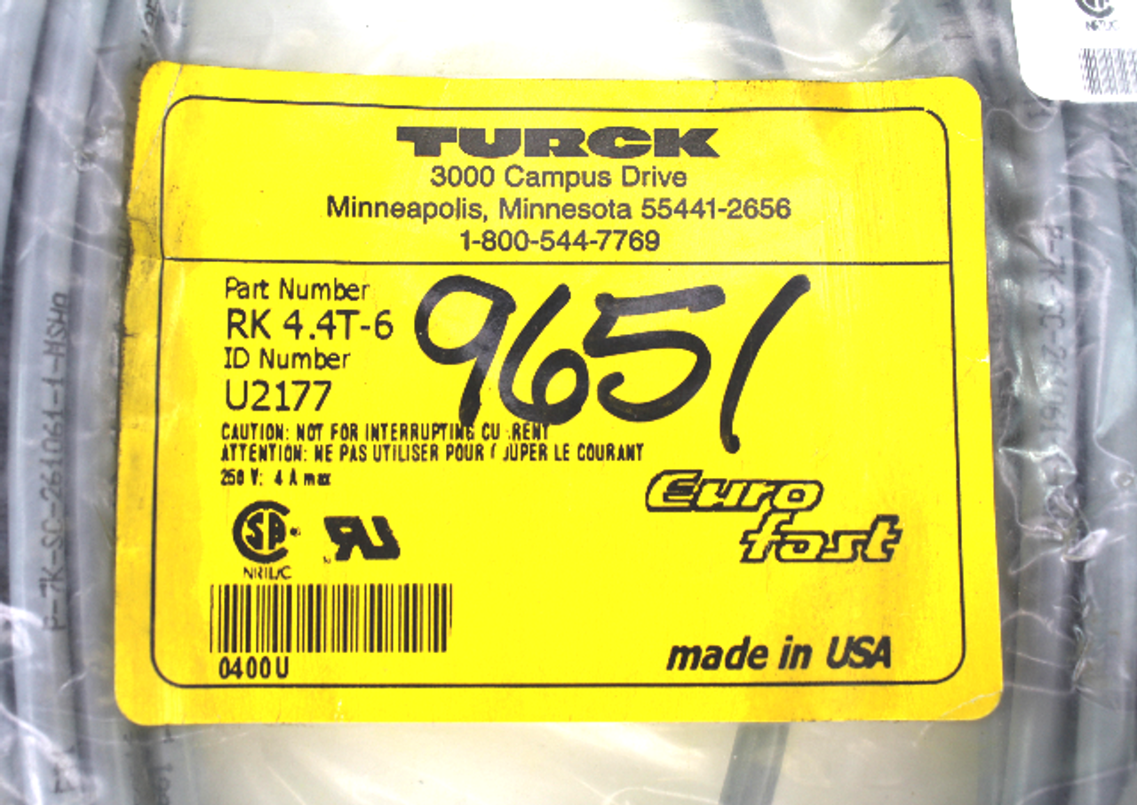 Turck RK 4.4T-6 Eurofast Connector Cordset, 250V, 4 A