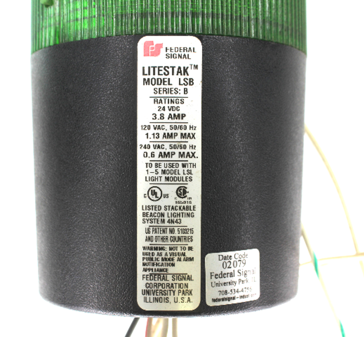 Federal Signal LSB Ser. B Litestak Red, Blue, Amber, Green Stack Light, 24V DC, 3.8 Amp