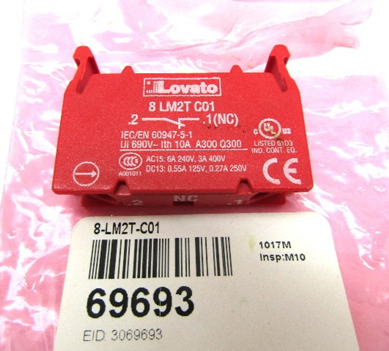 LOVATO 8-LM2T-C01 Contact Block 69693 10 Amp 240-690 Volt
