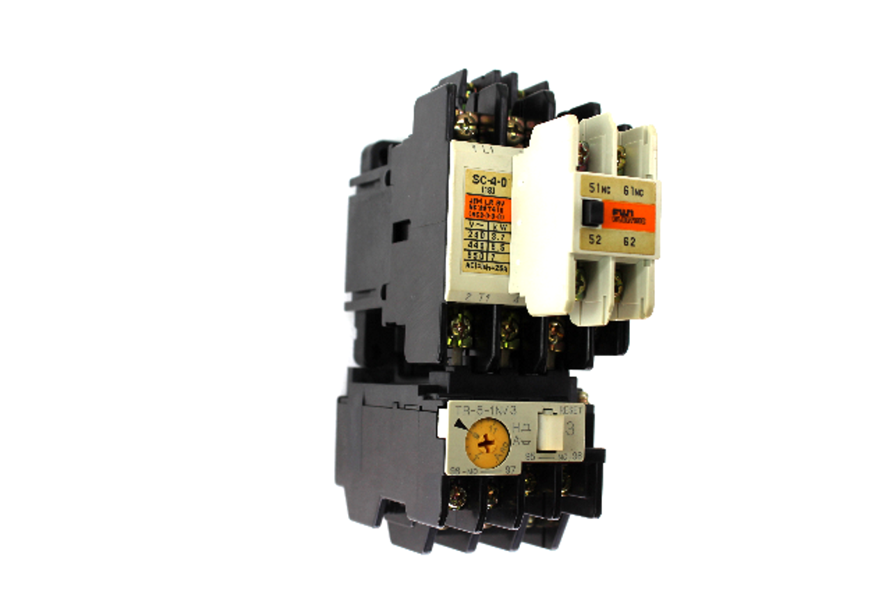 Fuji Electric SC-4-0 Contactor, 20 Amp, 24V DC, 480V AC w/ TR-5-1N/3 Thermal Overload Relay, 7-11 Amp, 600V AC