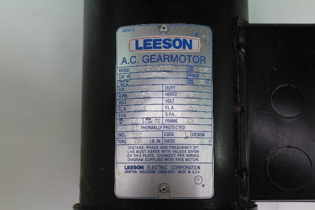 Leeson C42T17FZ15B AC Gearmotor, .33 H.P. 85/71 RPM, 230/460V, 50/60Hz, 3-Phase