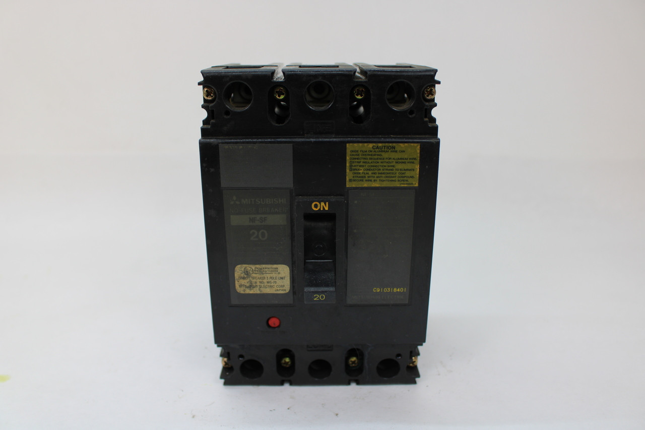 Mitsubishi NF-SF3020 No Fuse Circuit Breaker, 480V AC, 3-Pole, 20 Amp