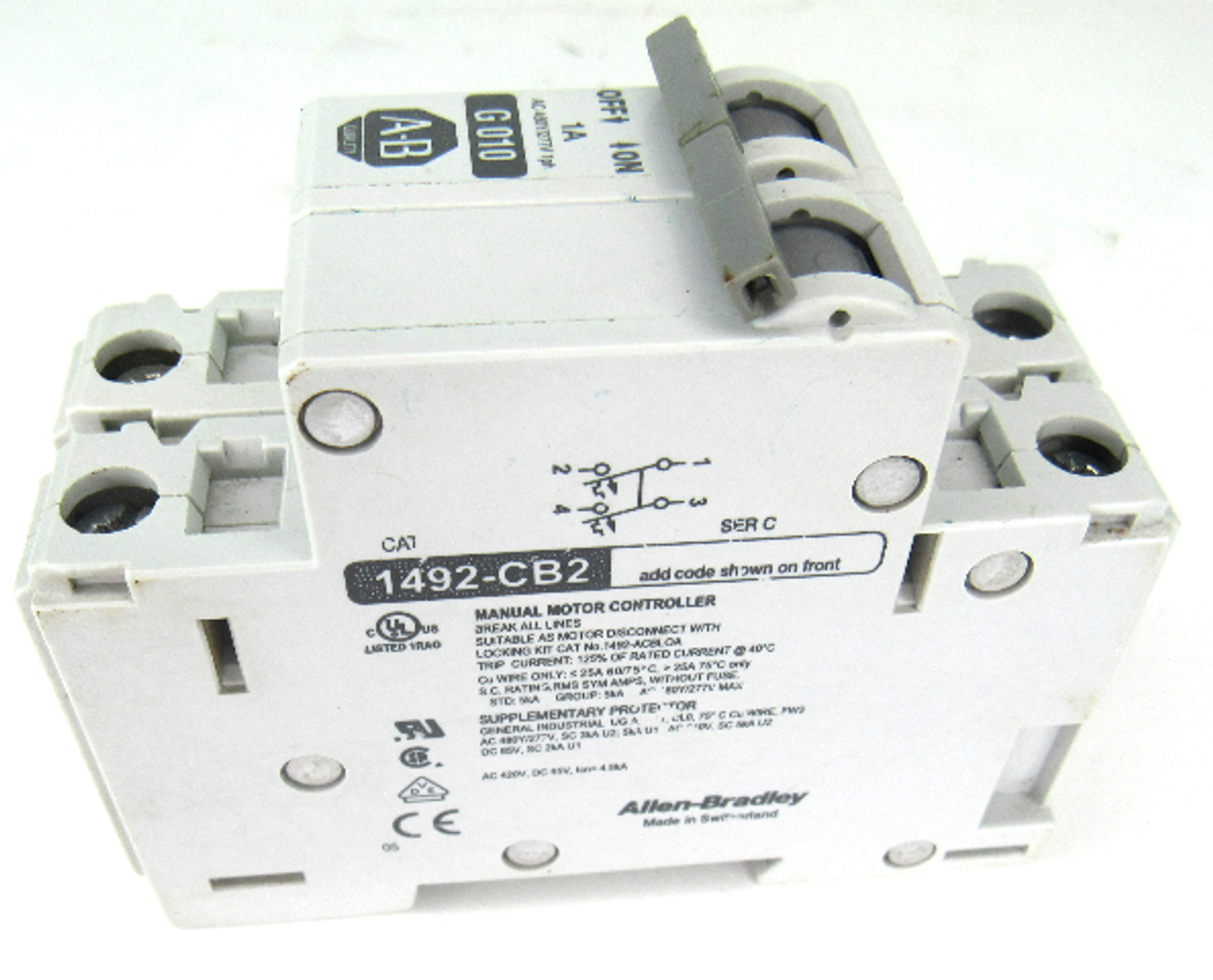 Allen Bradley 1492-CB2 G010 Circuit Breaker, 1 Amp, 277V AC, 2-Pole