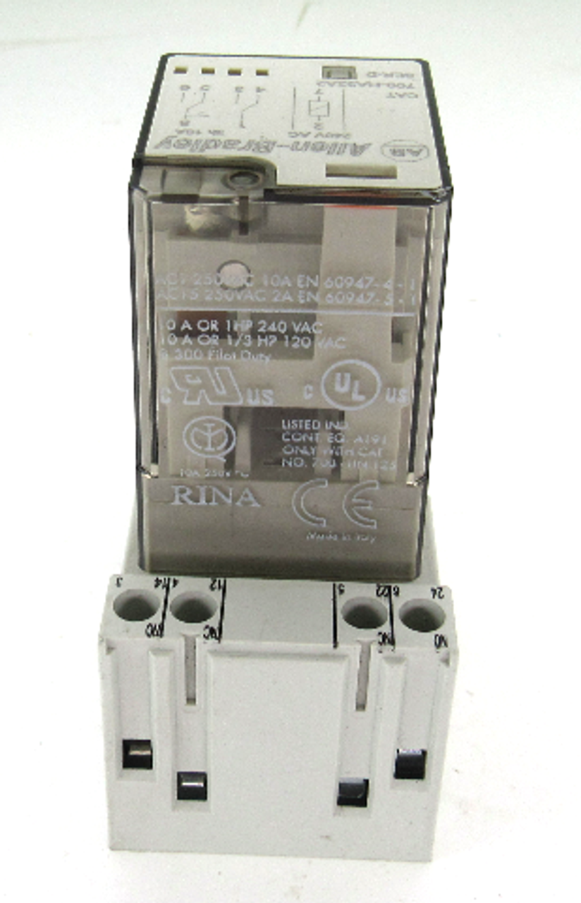 Allen Bradley 700-HA32A2 Ser. D General Purpose Relay, 240V AC, 10 Amp w/ 700-HN204 Ser. A Relay Socket