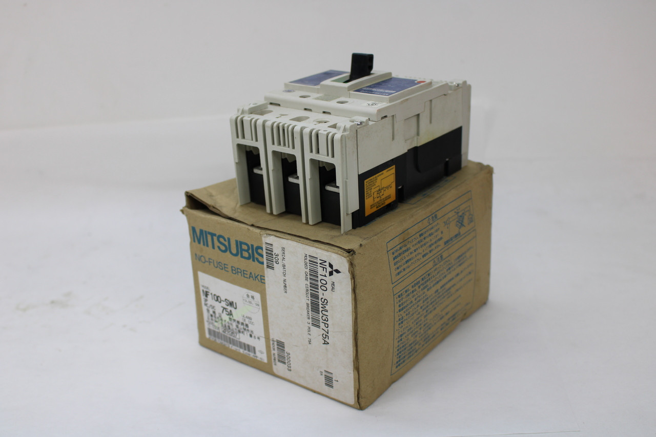 Mitsubishi NF100-SWU3075 No-Fuse Circuit Breaker, 3-Pole, 75 Amp, 50/60Hz, 220V AC, New in Box!