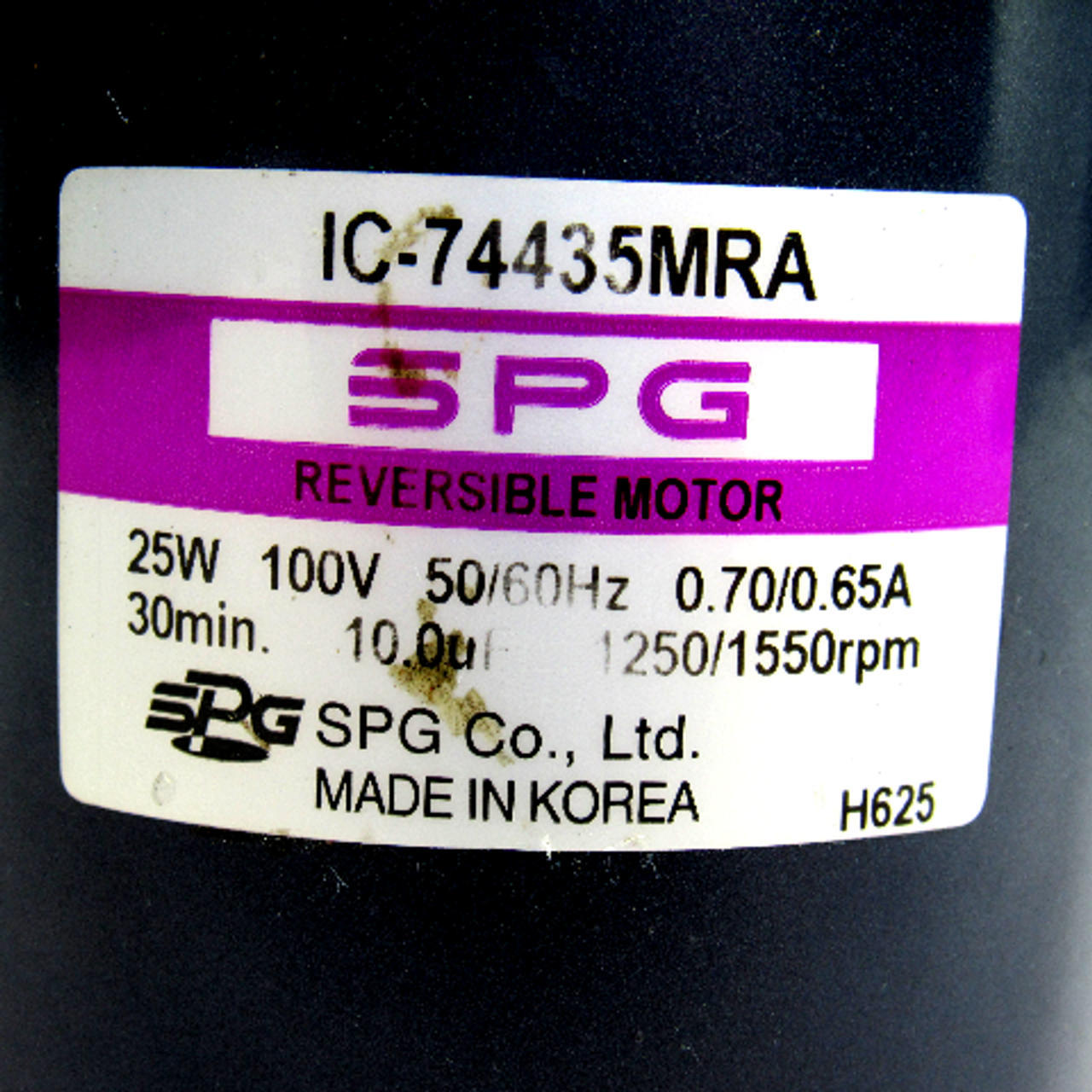 SPG Co. IC-74435MRA Reversible Motor, 25W, 100V, 50/60Hz, 0.70/0.65 Amp, 1250/15