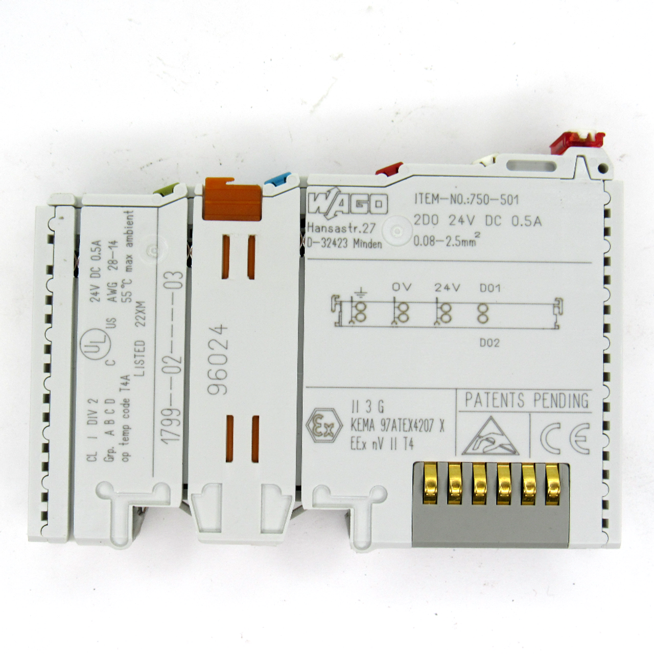 Wago 750-501 Digital Output Module, 2-Channel, 24V DC, 0.5 Amp