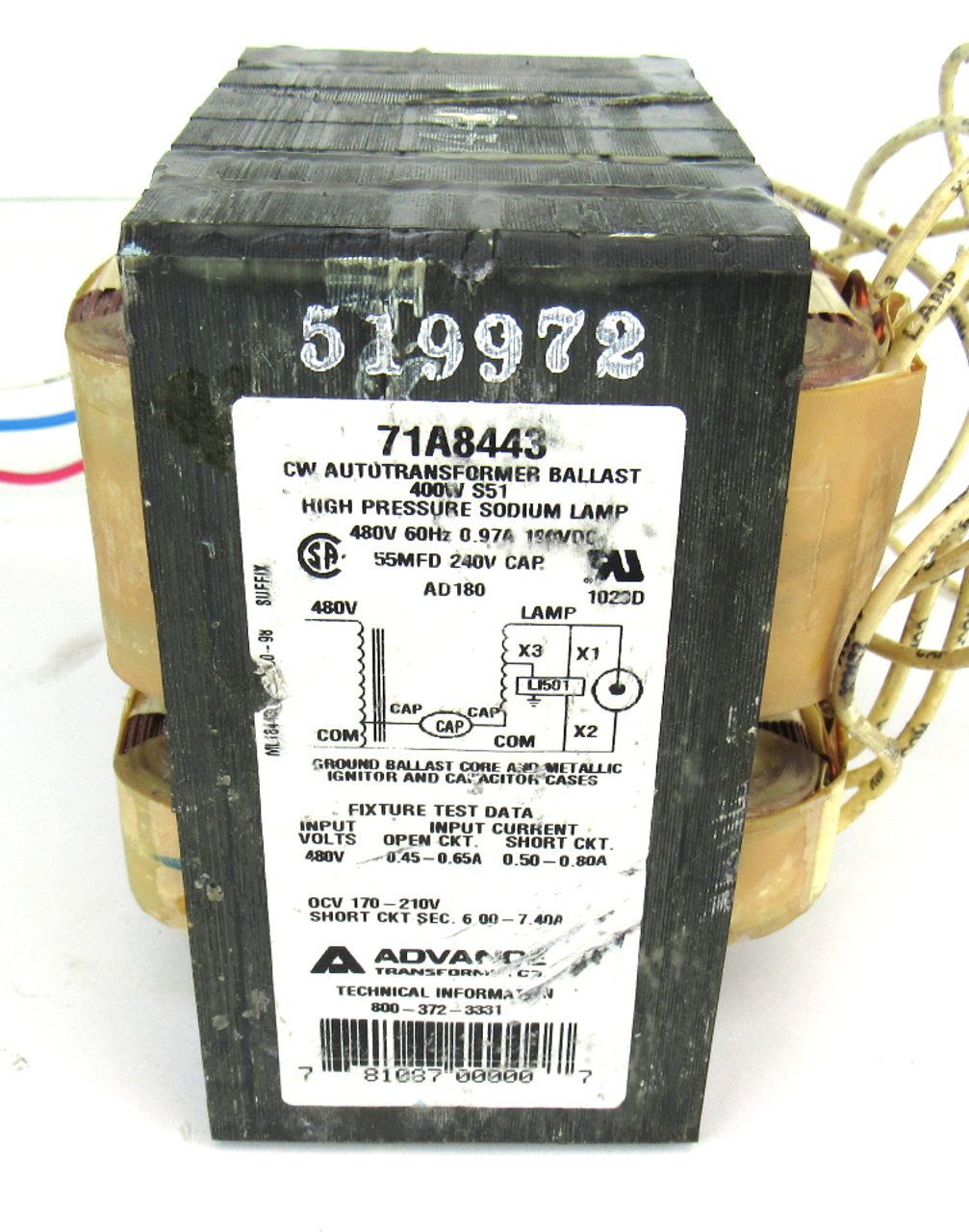 Philips Advance 71A8443-001D Core & Coil Ballast Kit, 480V, 1-400W S51 HP Sodium