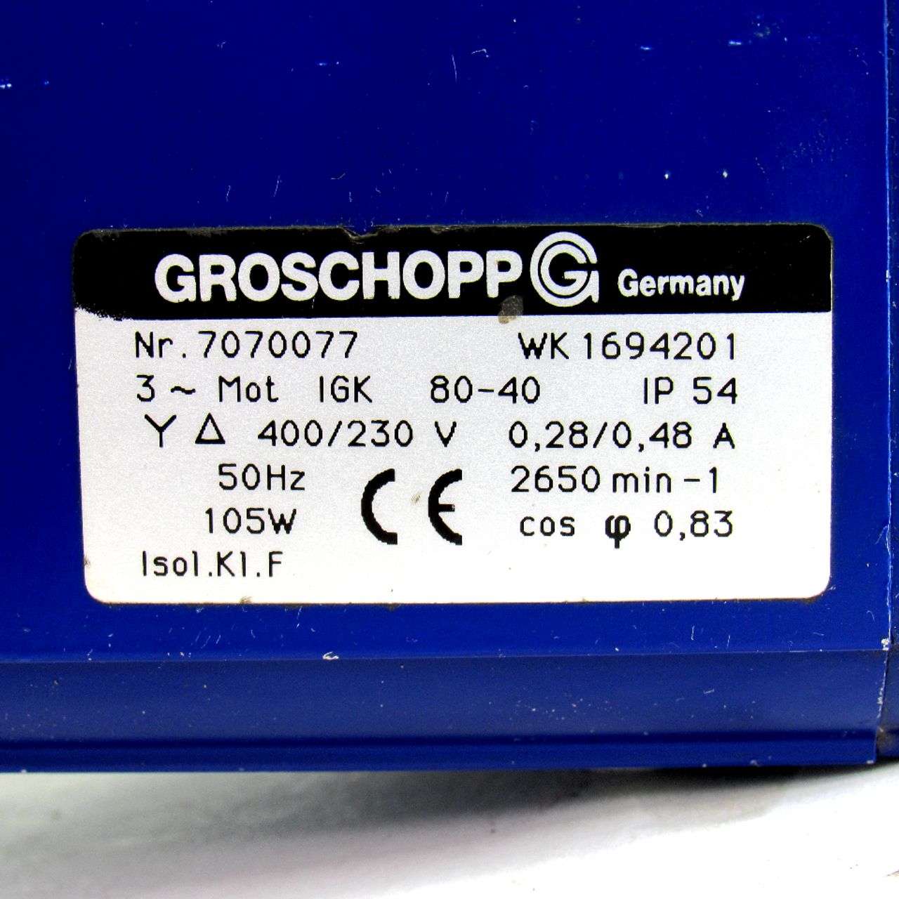 Groschopp WK 1694201 Gearmotor, 3-Mot, 400/230V, 0.28/0.48 Amp