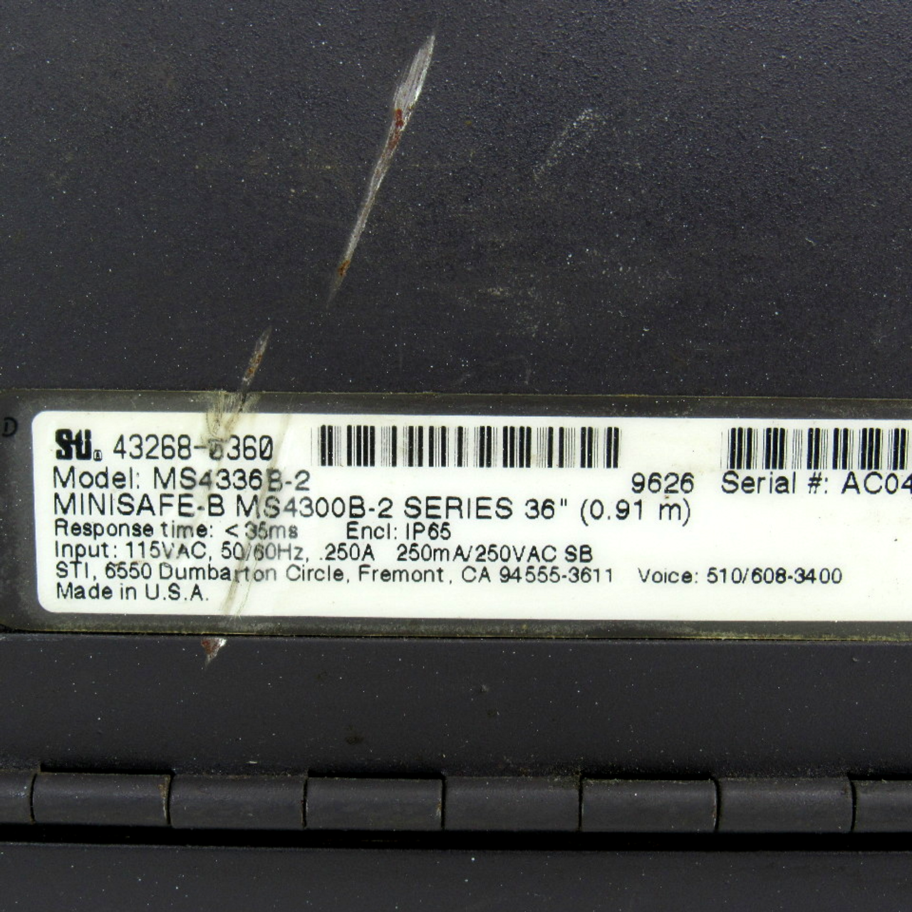 STI 43268-0360 MS4336B-2 Light Curtain Controller, 115V AC, 50/60Hz, .250A, 250mA/250V AC, Response Time: