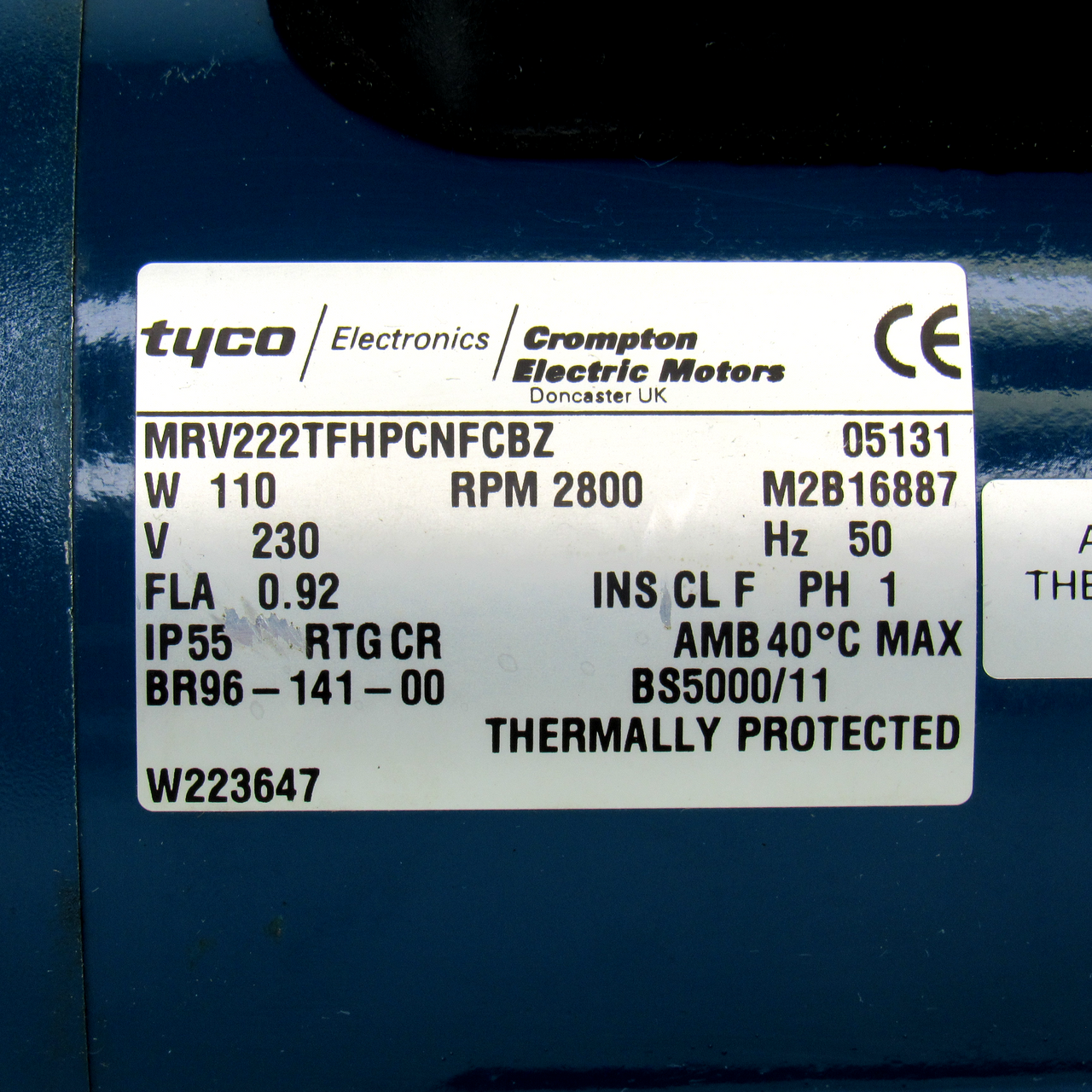 Tyco Electronics MRV222TFHPCNFCBZ Motor with Pump, 110 W, 230V