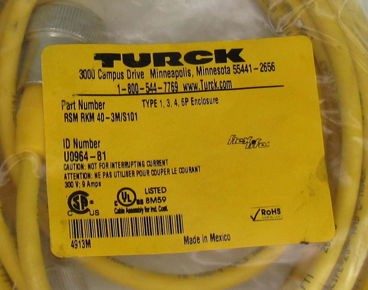 Turck RSM RKM 40-3M/S101 Mini-Fast Straight Connector U0964-81